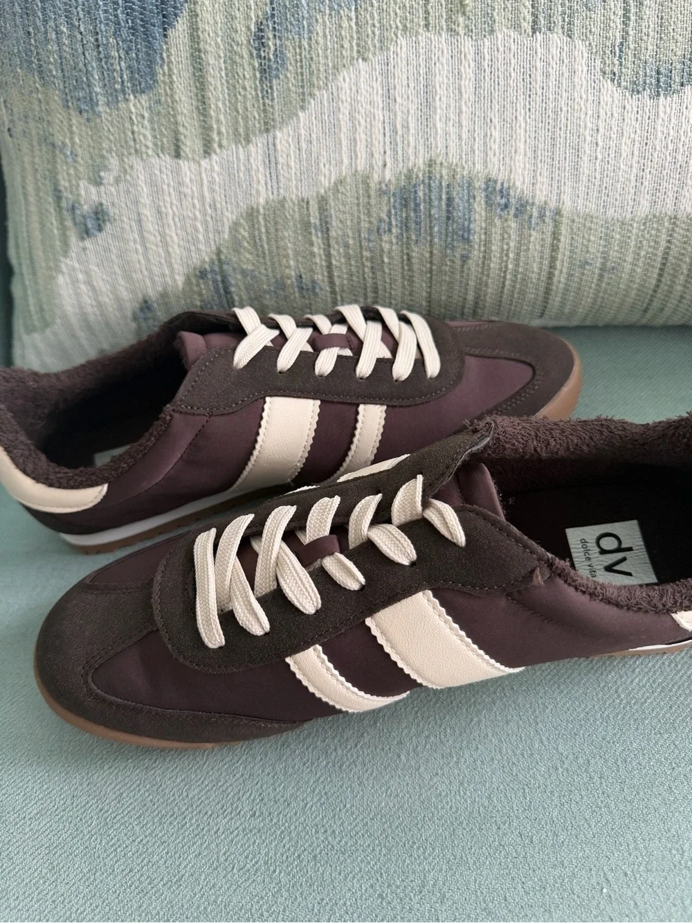 Women's Dolce Vita Dark Brown Sneakers with Cream Stripes - Picture 3 of 6